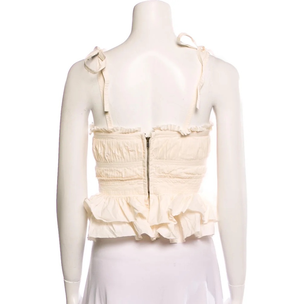 Ulla Johnson Cream Ruffled Tie-Shoulder Crop Top - Picture 3 of 7